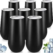 Maxdot 8 Packs Stemless Champagne Flutes Wine Tumbler, 6 OZ Double-insulated Wine Tumbler with Lids Unbreakable Cocktail Cups Champagne Glasses for Toasting Sipping (Black)