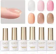 [GAOY] 6 Colors Builder Gel Set for Nails, Milky White Pink Nude Sheer Jelly Nail Strengthener, Soak Off Nail Extension Hard Gel, Yummy Jelly, Base Coat Top Coat Needed