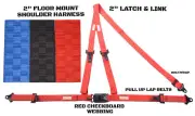 CHECKERBOARD SEAT BELT THREE POINT FLOOR MOUNT HARNESS BOLT IN Y BELT RED