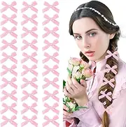 30PCS Pink Mini Bowknot Ribbon Barrettes,Hair Bows,Tiny Clip,Bow Clips,Butterfly Hair Accessories,Cute Claw Clips for Teens,Women & Girls