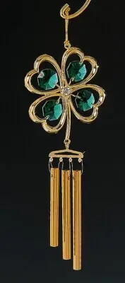 Four Leaf Clover FIGURINE WIND CHIME 24KT GOLD PLATED WITH AUSTRIAN CRYSTALS