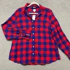 J Crew Flannel Womens XL Red Plaid Boy Fit Button Up Outdoor Lumberjack