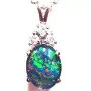 FREE JEWELLERY BOX!!! Natural Black Triplet Opal Pendant Solid Silver Set 7cts