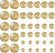Gold Brass Shank Flat Buttons, 40 Pcs Vintage British Gold Button for Blazer, Multiple Sizes Coat Round Buttons Replacement for DIY Craft Sewing Coats Shirt Trousers 15mm 18mm 20mm 25mm (Golden)