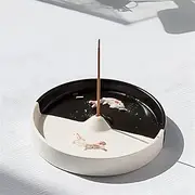 SZOILKR Incense Holder Modern Minimalist Circular Incense Burner for Cone or Stick Incense Ceramic Ash Catcher Handmade Incense Stick Burner (Black&White)