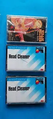 Two NOS Scotch 3M Audio Cassette Tape Head Cleaners & NOS Willie Nelson Cassette
