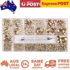 Rhinestones Diamond Glass Gold AB Nail Art FlatBack Mix Multi Shape Kit Box
