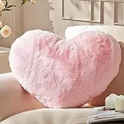 Heart Cushion, Light Pink Heart-Shaped Cushion, Cuddly Cushion, Love Decorative Cushion, Aesthetic, Plush Cushion for Living Room, Sofa, Bedroom, Bed, Gift, 26 x 36 cm