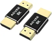 AGVEE 2 Pack 8K Male to Male HDMI Adapter, 8K@60HZ HDR HDMI 2.1 Coupler Converter Extension Connetor, Aluminium Alloy Shell for HDTV Roku Stick, Switch, Xbox One, PS4, PC, Black