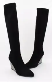 Stuart Weitzman Jefe Demiswoon Black Suede Iridescent Metallic Knee High Boots