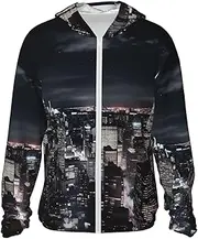 [LHBWCVN] UPF 50+ Light Jacket Full Zip Sun Protection Hoodie for Women Men Long Sleeve New York Night Sky Sun Shirts