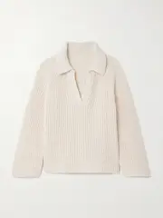 [Faithfull] Faithfull - Colmier Ribbed-knit Linen And Cotton-blend Polo Sweater - Beige - x small x small Neutrals