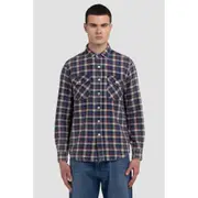 Replay Mens Check Shirt In Indigo Twill w/ Pockets Multi