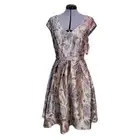 NWT Oleg Cassini Women's SIZE 10 Formal Brocade Floral V-Neck Dress in Mauve