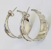 So Bo South Of Border Sterling Silver Mexico Wide Hammered Edge Hoop Earrings