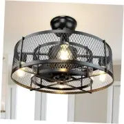 Caged Ceiling Fan with Lights: Black Rustic Bladeless Ceiling Fans with Remote