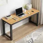 120cm Profile Console Table Wood & Metal Narrow Desk Bench (Natural)