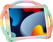 Adocham Kids Case for iPad 9th/8th/7th Generation,Kids iPad 10.2 Case with Stand Handle and Strap,Lightweight Shockproof Silicone Kids iPad Cover 10.2 inch 2021/2020/2019 (Rainbow 1)