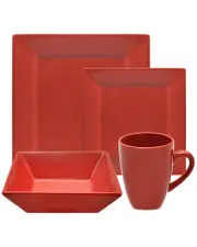 10 Strawberry Street 16pc Nova Red Square Dinnerware Set