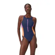 Speedo Zip Colorblock One Piece Womens