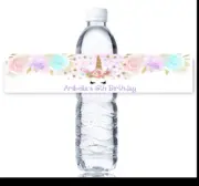 25 UNICORN PERSONALIZED water Bottle Labels Printed and Shipped