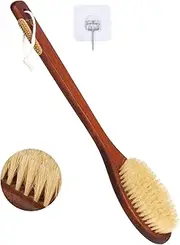 Wooden Bath Brush with Stiff Sisal Bristles Long Handle for Shower Back Scrubber Body Exfoliator (Stiff Sisal Fiber Hair)
