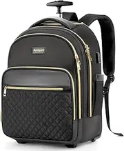 [Arcoyard] Small Rolling Backpack, Underseat Carry On Luggage For Adults With Wheels, 15.6 Inch Wheeled Backpack for Women, Travel Roller Backpack, Rolling Bag, Black Gold, Black, 35 liters