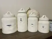 Set of 4 RAE DUNN Icon Canisters Mix Roll Eat Bake Magenta Dimple OG 2017