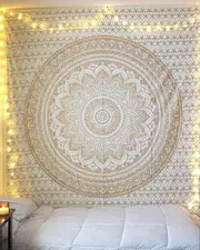 Mandala Aesthetic Wall Hanging Large Gold and White Tapestry - 230 x 180cm