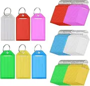 60 Pcs Key Tags, BetterJonny Tough Plastic Key Tags Assorted Color Label Tags Luggage Tags with Split Ring Label Window for Luggage, Key, Name ID