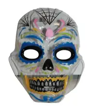 9.25" x 7" DOD Plastic Mask Transparent, Halloween painted Candy Skull, Oversize