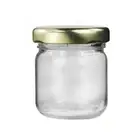 200 MINI ROUND GLASS JARS 40ML GOLD LIDS-WEDDING LOLLY JAM HONEY SPICES FAVOURS