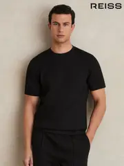 Reiss Black Bradley Interlock Jersey Crew Neck T-Shirt (Q94189) | $135