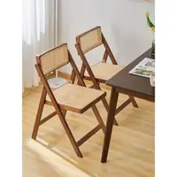 在飛比找ETMall東森購物網優惠-侘寂風藤編椅子家用折疊椅楠竹實木凳子靠背餐椅北歐原木風吃飯椅