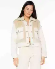 New with Tags ROXY Women's No Wokkas Off White Denim Sherpa Jacket XS