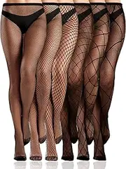 [Ramede] 6 Pairs Women Fishnet Thigh High Stockings Waist Tights Mesh Patterned Fishnet Leggings Pantyhose for Halloween