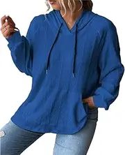 [Kingkingma] Womens Hoodies Fashion Jacquard Patch Pocket Pullovers Casual Long Sleeve Tunics Plus Size Loose Hooded Sweatshirt