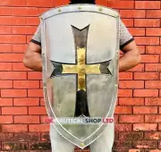 Medieval Steel Knight Cross Shield Templar Brass Crusader 30" Shield Halloween