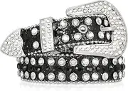 [CowboyGuru] Kids Rhinestone Western Belt for Girls Boys, Cowboy Cowgirl Diamond Studded Bling Leather Belt, 4-black（silver Buckle)