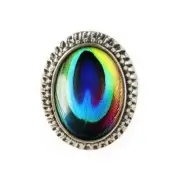 Rainbow Peacock Feather Ornate Adjustable Ring