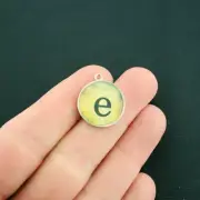 BULK 20 Letter e Alphabet Antique Silver Tone Cabochon Charms - SC6872