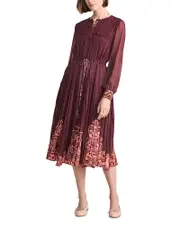 Vineyard Vines Silk Pleated Placed Print Maxi Dress