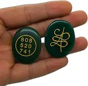 VIBESLE Green Jade Oval Stone Zibu Coin - Engraved with Angelic Symbols to Attract Money Cash Flow and Wealth Angle Number & Zibu Symbol of Abundance Gemstone Palm Cabochon