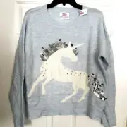NWT Girls Justice Light Blue Long Sleeve Sweater w/Unicorn - Reversible Sequin