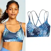 Old Navy Active Go Dry Blue Palm Light Support Strappy Sports Bra Size XS