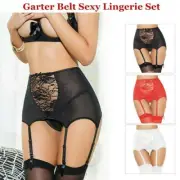 NEWWomen Sexy Lingerie High Waist Lace Suspender Belt Garter Thong Set Plus Size