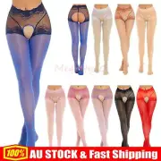Womens Sheer Tights Stockings Oil Shiny Open Crotch Ultra Thin Sexy Pantyhose AU