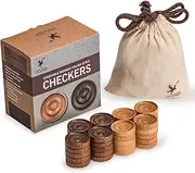 Husaria Wooden Checkers, Italian Style Checker Pieces with Stackable Ridges and Drawstring Pouch, 20 Pieces of Each Color
