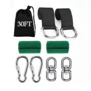 Angel Sar 2-Piece 30 ft. Black Tree Swing Straps with Tree Protector, Carabiner,