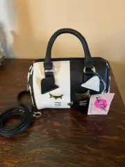 Luv BETSEY JOHNSON Harley Mini Barrel Crossbody - Black & White CAT - NEW